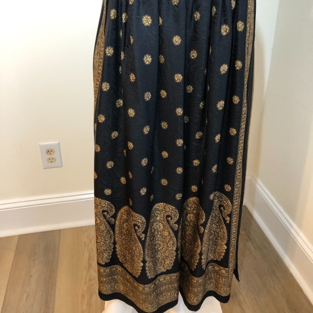 Ellen Tracy Gorgeous Black Silk Paisley Maxi Skirt